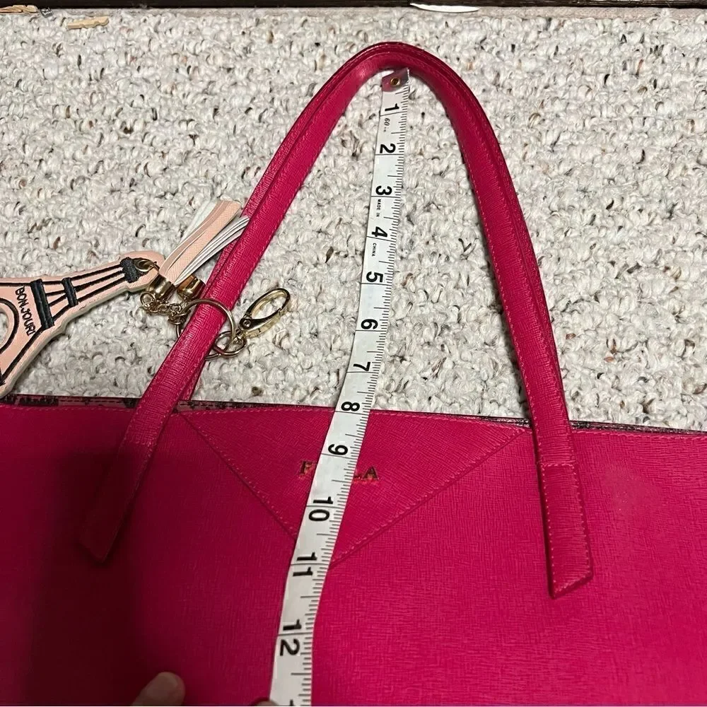 FURLA  Pink Leather Tote Bag with Eiffel Tower Charm Leopard Print Interior